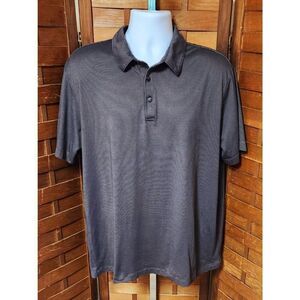 Van Heusen Men's Large L Gray Geometric Stripe Collared Polyester Polo Shirt